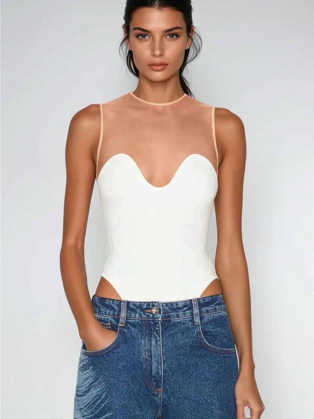 Sleeveless Mesh Bodysuit | Color: White | Size: M